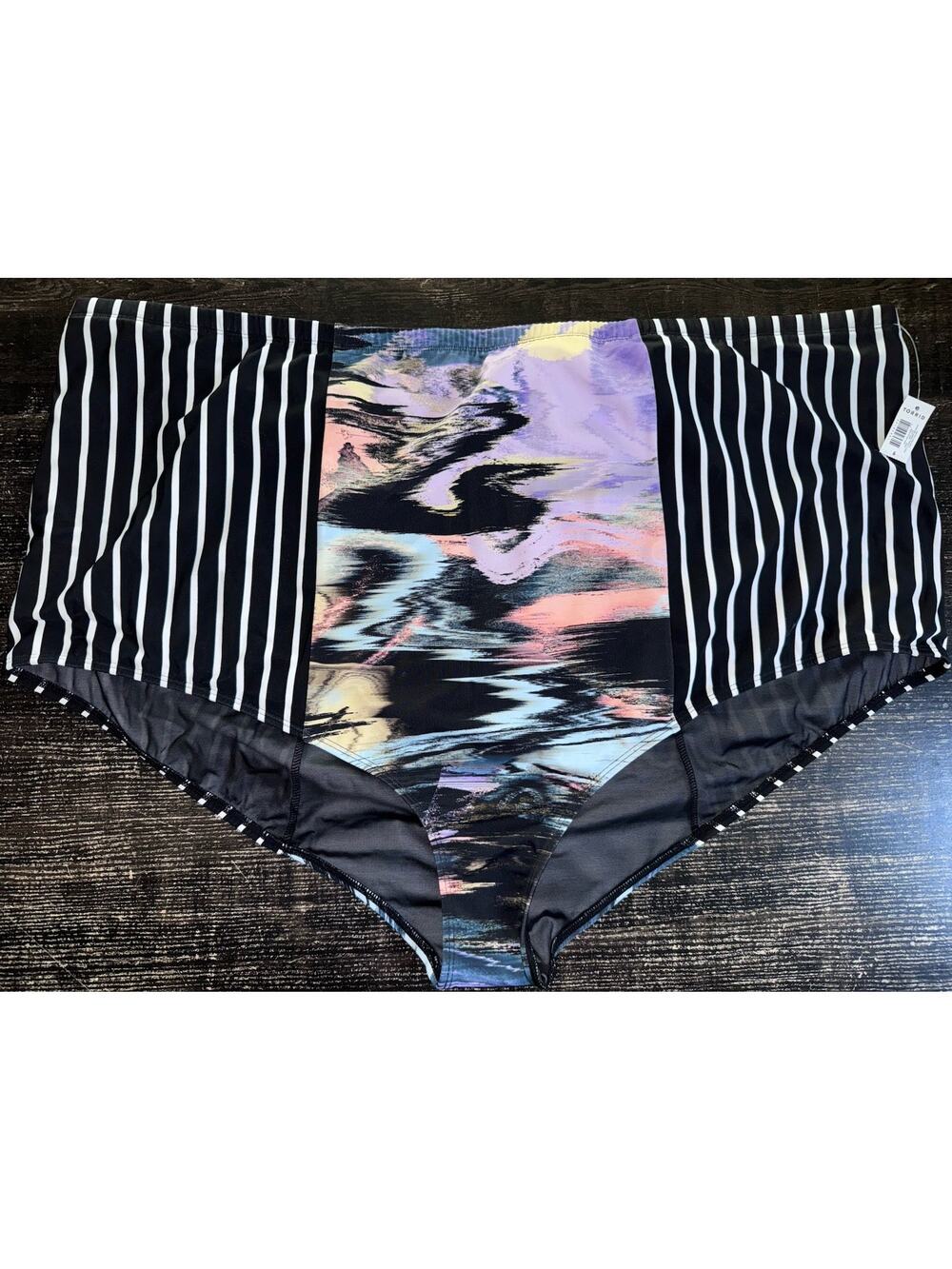 NWT TORRID High Waist Swim Bottom Sz 6X Black Blue Stripe Shorline
